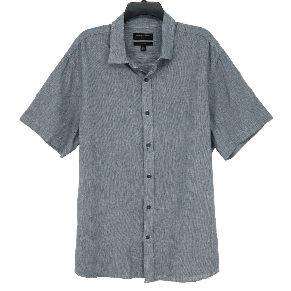 Banana Republic Shirt Mens XL Slim Fit Gray Linen Cotton Blend Button Up Casual